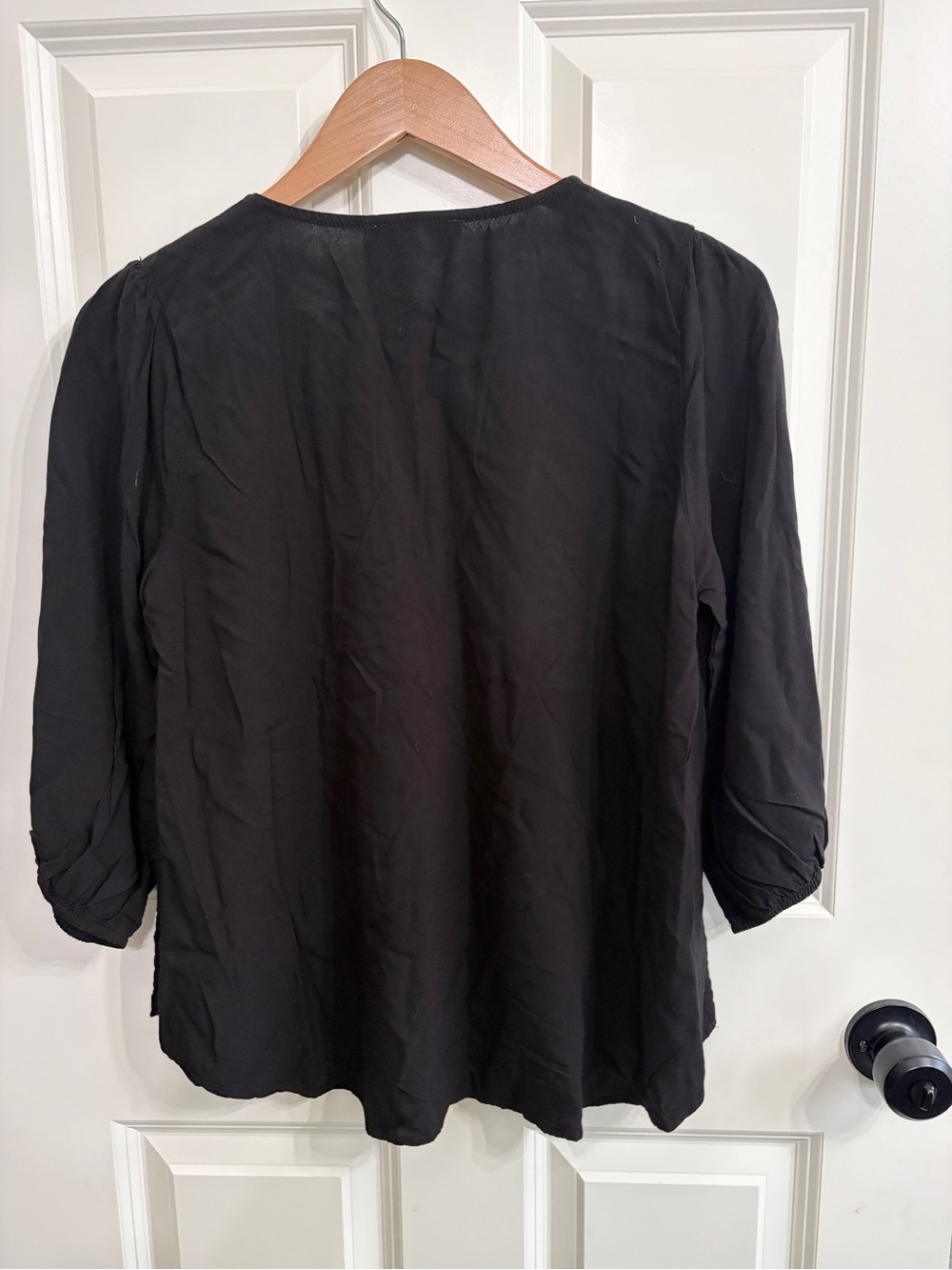Like new Savanna Jane Black Blouse. Multicolor Embroidered Leopard Yoke Size S - Picture 5 of 9